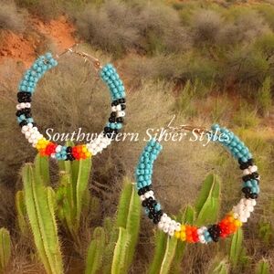 NEW Boho Chic Southwestern Native American Navajo Style Rice Bead Hoop Earrings
